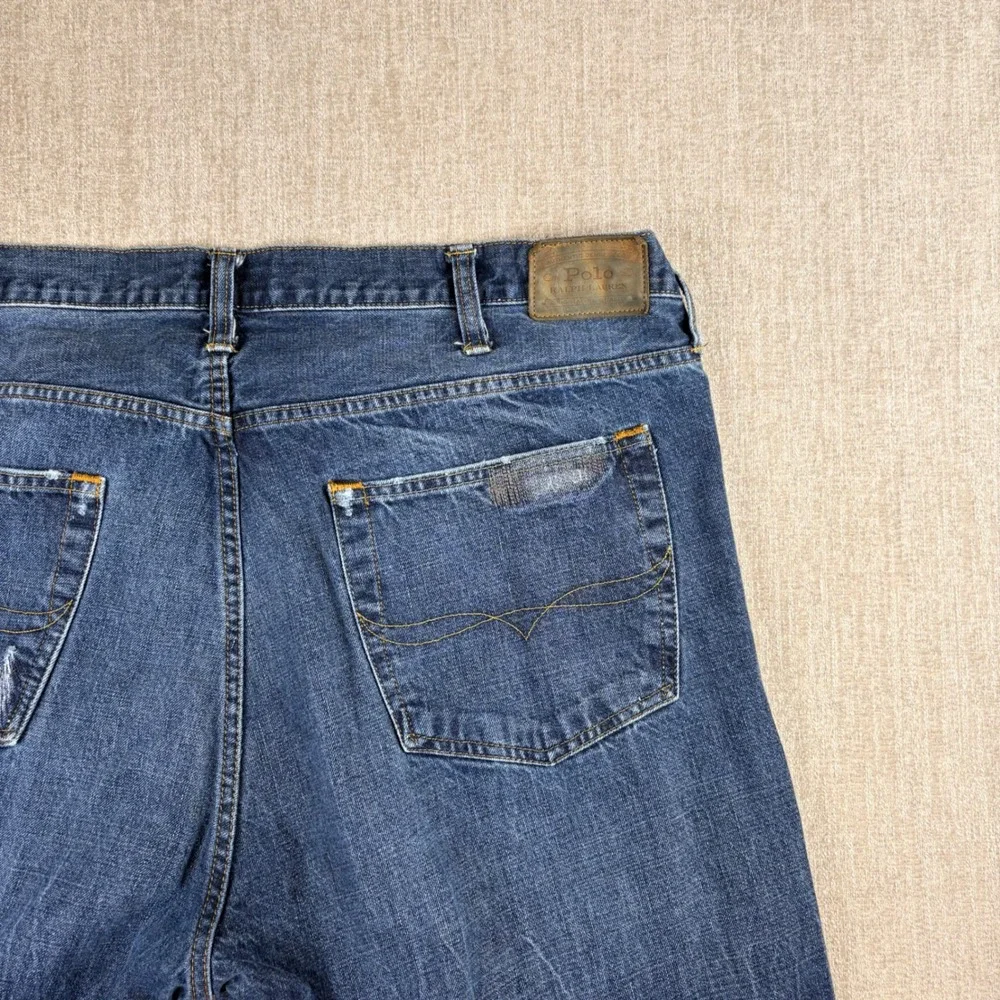 Polo Ralph Lauren Mens Hampton Relaxed Straigh Distressed Blue Jeans 44x30